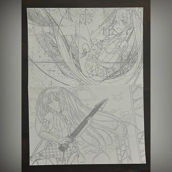 10 pack of sketch-like hatsune Miku colouring pages - Picture 4 of 7